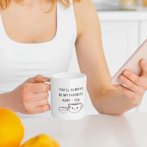 Vista 8 de Regalos de Navidad para tía, taza de té de mi tía favorita, taza divertida de la mejor tía de 11oz - Perfecta para cumpleaños, Navidad para tía