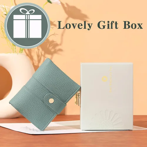 Vista 9 de GOIACII Cartera pequeña para mujer con doble bolsillo con cremallera RFID bloqueo cartera de cuero para mujer