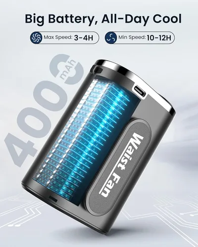 Vista 3 de Koonie Mini ventilador portátil para cinturón de cintura, recargable, flujo de aire fuerte mejorado de 17500 RPM con 4 niveles de velocidad