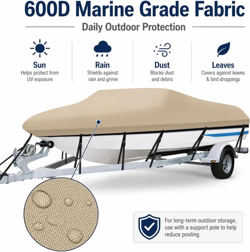 Vista 3 de Cubierta impermeable para barco de 14 a 16 pies, cubierta resistente de poliéster 600D, cubierta para barco Oxford Bass Runabout para barcos