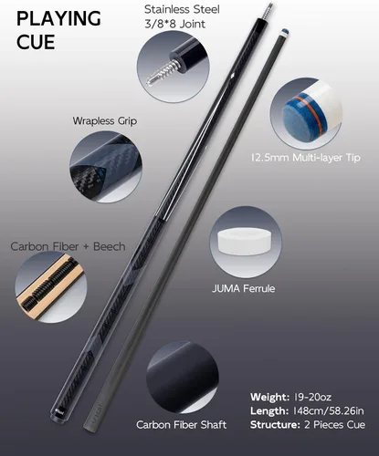 Vista 4 de CRICAL Carbon Fiber Pool Cue Set, Low Deflection, 3-Piece Break Jump Cue CL-01-CL-conjunto
