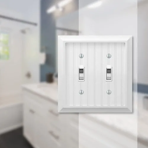 Vista 2 de Amerelle 279TTW - Placa de pared estilo cabaña, 2 palancas, madera compuesta, blanco, paquete de 1