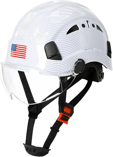 Vista 13 de Aolamegs Carbon Fiber Pattern Hard Hat with Visor, ANSI Z89.1 Vented Safety Helmet, OSHA Approved Construction Hardhat for Men, 6-Point Suspension