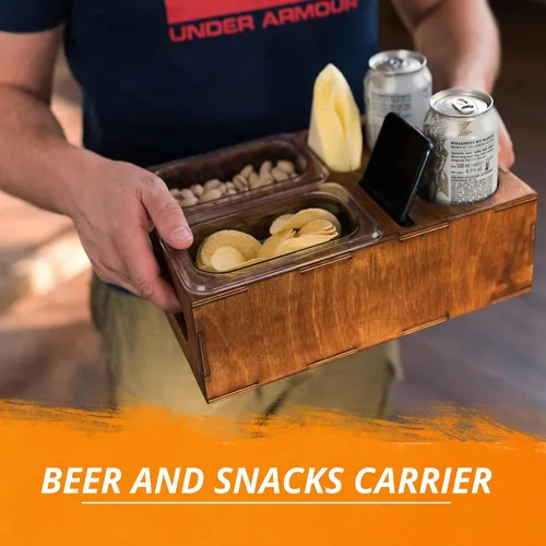 Vista 3 de Caja de cerveza de madera, regalo para los amantes de la cerveza, papá, hombre, él, novio, caja de bebidas, bandeja para aperitivos, soporte de mesa