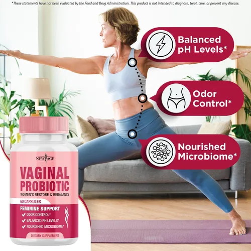Vista 3 de NEW AGE Probióticos vaginales para mujeres con prebióticos, extracto de arándano y una mezcla de probióticos Lactobacillus, apoya el equilibrio