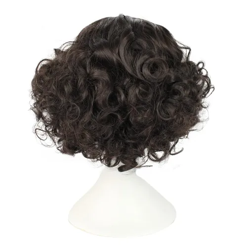 Vista 4 de IMEYLE Peluca marrón para mujeres y niñas (1 lentes verdes + 2 aretes) peluca rizada sintética Cosplay peluca para fiesta de disfraces de Halloween