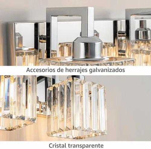 Vista 6 de Moderna lámpara de cristal para pared/tocador de baño, de 3 luces, color cromo Cromo torcido