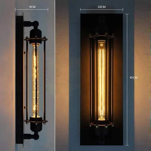 Vista 3 de Luces de pared industriales de metal negro vintage hierro luz de lavado geométrico retro accesorio de iluminación para almacén porche entrada