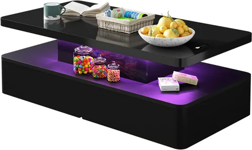 Vista 7 de MXV Mesa de Centro Moderna, Mesas de Centro de 47 Pulgadas con Luces LED de 16 Colores, Mesa Central Rectangular de 2 Niveles, Gran Espacio de 47