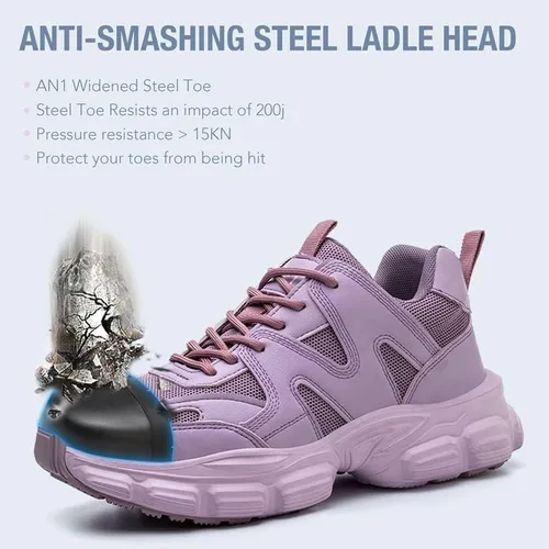 Vista 2 de MENGYUXIN Zapatos de seguridad para mujer, botas de seguridad de trabajo con punta de acero, zapatillas de trabajo transpirables, zapatos de trabajo