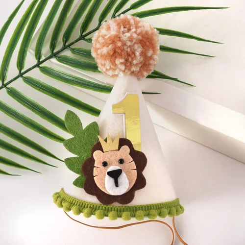 Vista 6 de Corona de primer cumpleaños con temática de león - Wild One Jungle Safari Decoración para niños