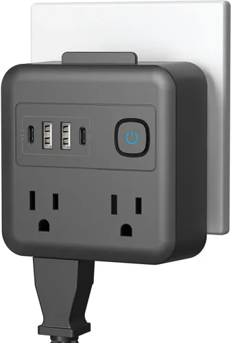Vista 8 de Extensor de salida de protección contra sobretensiones con enchufe giratorio, extensor de salida de enchufe múltiple con 4 divisores y 2 puertos USB