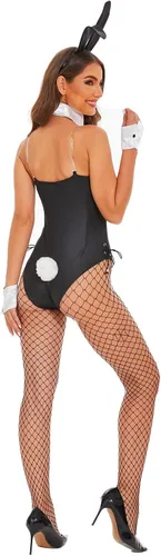 Vista 4 de FEAADNI Traje de conejito para mujer, disfraz de anime para cosplay, traje de conejo, diadema y medias