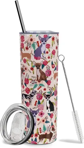 Vista 17 de Dachshund - Vaso de viaje aislado de acero inoxidable de 20 onzas con asa y pajilla, regalo para mujer, para el Día de la Madre, a prueba de fugas