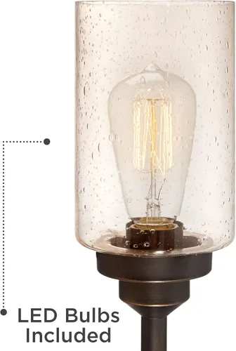 Vista 3 de Franklin Iron Works Libby - Lámpara de mesa moderna industrial rústica de 30 pulgadas de alto, tamaño completo, metal de bronce, 3 luces LED