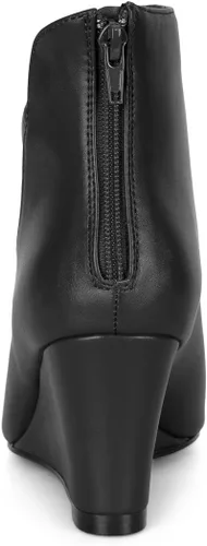 Vista 4 de Allegra K Botines de tacón de cuña con cremallera y punta puntiaguda para mujer