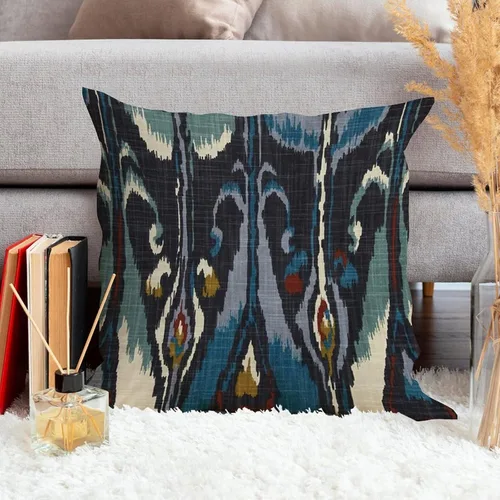 Vista 3 de Funda de almohada de lino con cremallera para sofá de estilo bohemio turco Ikat, azul, verde, rojo, crema, blanco, con cremallera, para sala