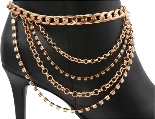 Vista 2 de Pulsera de cadena de botas de joyería occidental para mujer, pulsera de metal dorado, tobillera con múltiples hebras, Metal