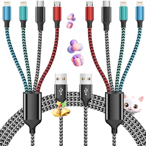 Vista 12 de Cable USB C a Lightning, cable de carga 4 en 1 de 240 W, 5 pies, cable de carga múltiple USB A/C a C/Lightning con luz para iPhone 16/15/14/13