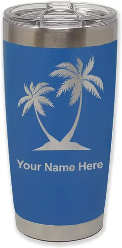 Vista 28 de LaserGram Vaso aislado al vacío de 20 onzas, palmeras, grabado personalizado incluido (negro)