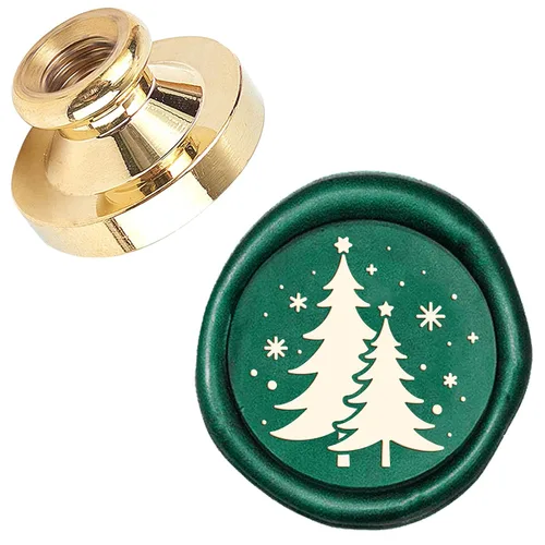 Vista 9 de CRASPIRE Sello de cera de sellado de Feliz Navidad, árbol de Navidad, estrella X'Mas EVE de 0.984 in, sello de cera reemplazable, cabeza de latón