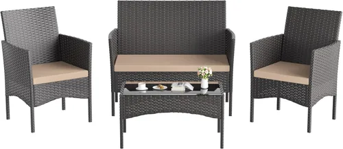 Vista 69 de Kullavik - Juego de muebles para exterior de 6 piezas con sofá modular de ratán de polietileno, color negro