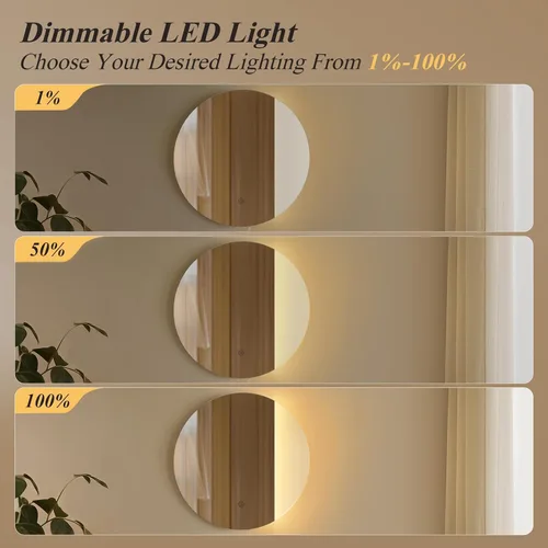 Vista 4 de ONEWISH Aplique de pared LED, lámpara de pared con espejo regulable, luces de pared redondas de 16.93 pulgadas para dormitorio con función