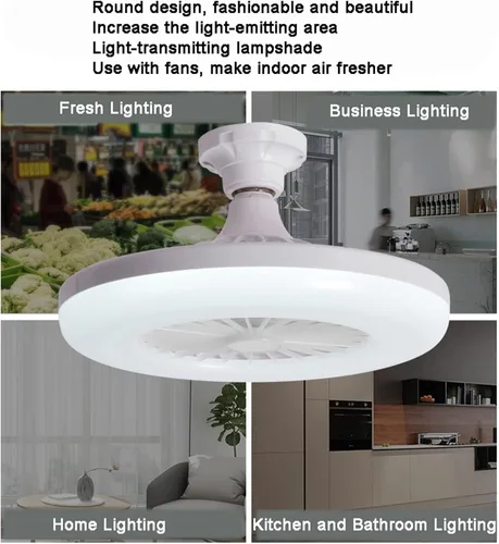 Vista 3 de Ventilador de techo con luz, ventilador de techo oculto E27, moderno ventilador de techo LED empotrado, ventilador invisible con iluminación
