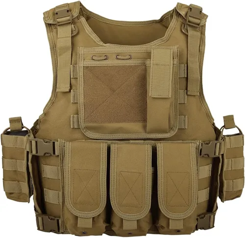 Vista 8 de BOMTURN Chaleco táctico Airsoft mejorado modular ajustable para paintball chaleco al aire libre apto para adultos