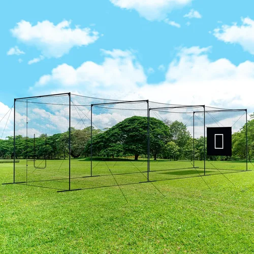 Vista 7 de Red de jaula de bateo de béisbol y sóftbol de 40 pies con marco, jaula profesional de entrenamiento de 40 pies para patio trasero, incluye agujero