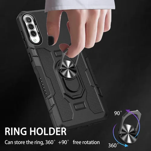 Vista 4 de Funda para Huawei P30 Lite/Nova 4E/Honor 20S MAR-LX1M con protector de pantalla de vidrio templado, protección resistente anillo de metal magnético
