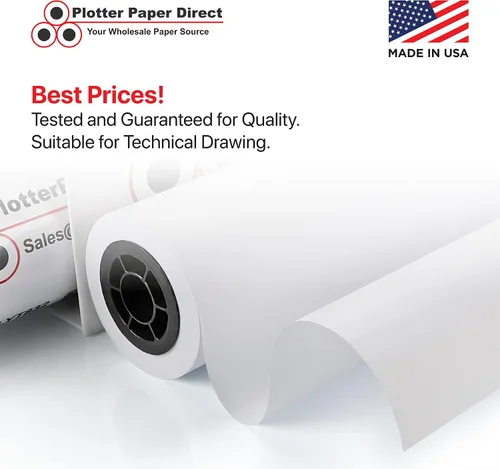 Vista 3 de Plotter Paper Direct (20 libras, sin recubrimiento, 4 rollos, núcleo de 2 pulgadas, 36 pulgadas x 150 pies) para impresión CAD en impresoras