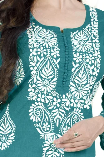 Vista 4 de Chandrakala Kurtis de algodón Chikankari para mujer, (K150-P)
