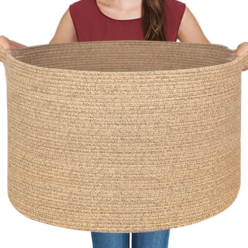 Vista 28 de MEGASKET Cesta grande de manta negra, 22 x 22 x 14 pulgadas, contenedor de cuerda tejida para almacenamiento, caja de almacenamiento de juguetes