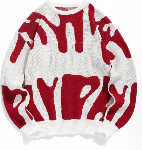 Vista 74 de ZAFUL Y2K - Suéter casual con estampado de llama estética para hombre, suéter de punto holgado, manga larga, cuello redondo