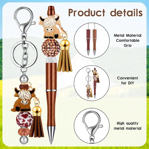 Vista 4 de Colarr 12 bolígrafos con cuentas, llaveros con cuentas de colores, kit surtido de bricolaje para bolígrafos, llavero colgante para mujeres, joyería