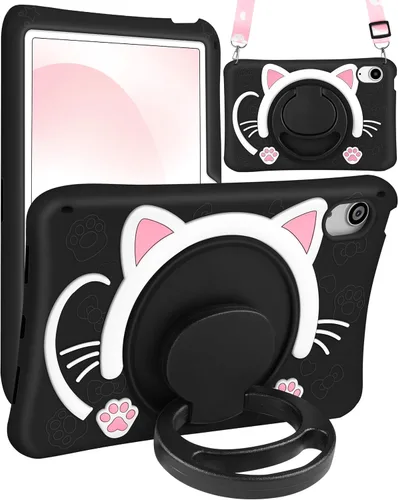 Vista 10 de Wazzasoft Funda para iPad Mini 1/2/3 de 7.9 pulgadas para niñas, linda cubierta de gato negro kawaii, dibujos animados femeninos de gatito