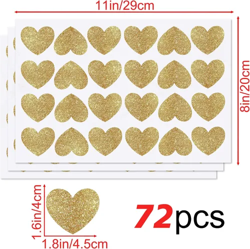 Vista 2 de 72 calcomanías de pared de corazón de amor, removibles, bricolaje, purpurina dorada, calcomanías de pared de corazones brillantes, calcomanías