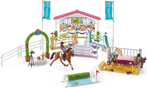 Vista 6 de Schleich Horse Club, juego de 86 piezas, juguetes de caballos para niñas y niños de 5 a 12 años, torneo de caballos de la amistad