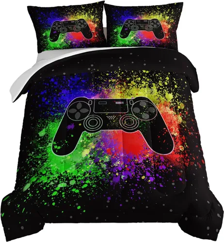 Vista 8 de HOSIMA Juego de edredón de decoración gótica, patrón de calaveras de polilla de la muerte, juego de cama de Halloween tamaño Queen para decoración