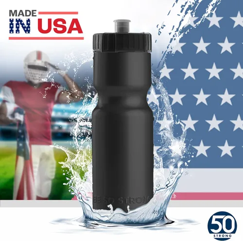 Vista 5 de Botellas de agua deportivas 50 Strong – Botellas de plástico reutilizables de 22 oz libres de BPA con tapa de tracción – Fabricadas en EE. UU.