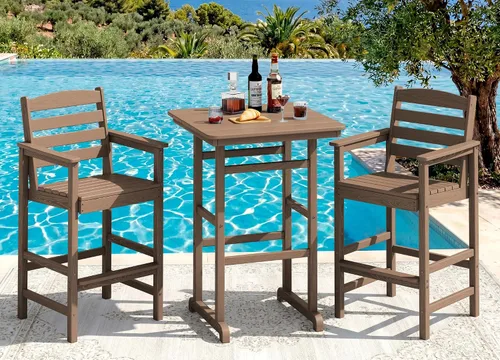 Vista 17 de SERWALL Juego de 3 sillas Adirondack de alta densidad y mesa de bar, Aruba