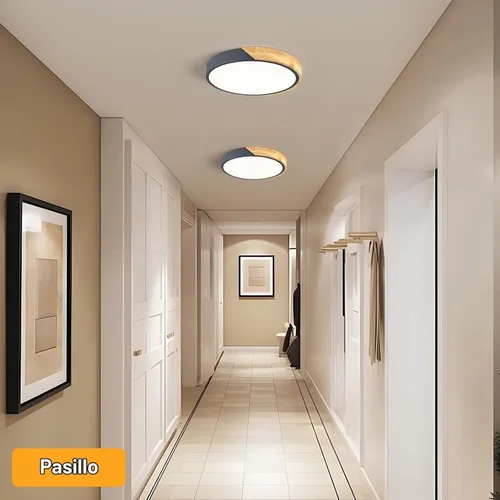 Vista 5 de Lámpara de techo LED moderna, lámpara de techo minimalista de madera empotrada, 4000 K no regulable, lámpara de iluminación circular con pantalla