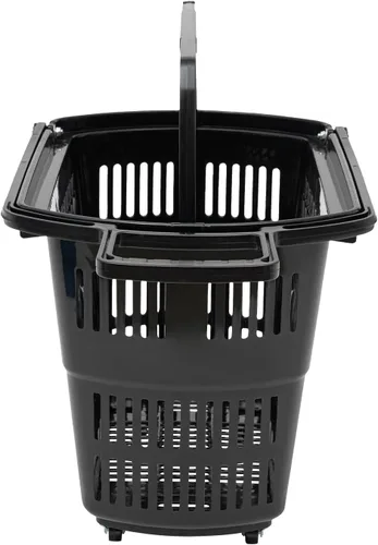 Vista 5 de Carrito de compras de 6 piezas, 35L/9.2 galones grande de plástico negro con 4 ruedas y asa, cesta de compras portátil independiente