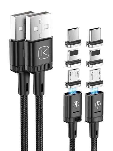 Vista 10 de Kuulaa Paquete de 3 cables de carga magnéticos, cable Lightning magnético, cargador de teléfono magnético de 3 A, carga rápida con puntas de carga 3