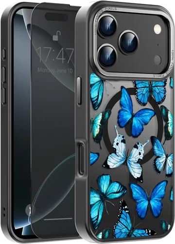 Vista 111 de Goodon para iPhone 15 Pro Max con protector de pantalla de privacidad, compatible con Magsafe, funda translúcida mate a prueba de golpes - Linda