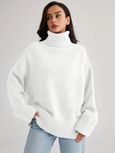 Vista 2 de LILLUSORY Suéter de manga larga de cuello alto para mujer, de gran tamaño, para otoño, grueso, cálido, para otoño