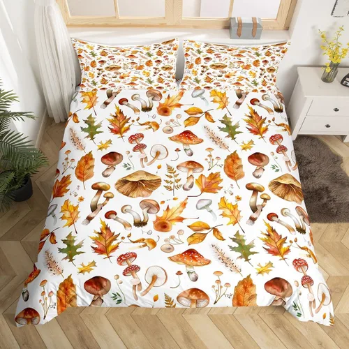 Vista 16 de Juego de funda de edredón con estampado de rana para niños, juego de ropa de cama Kawaii para decoración de habitación, diseño de hongos y rana
