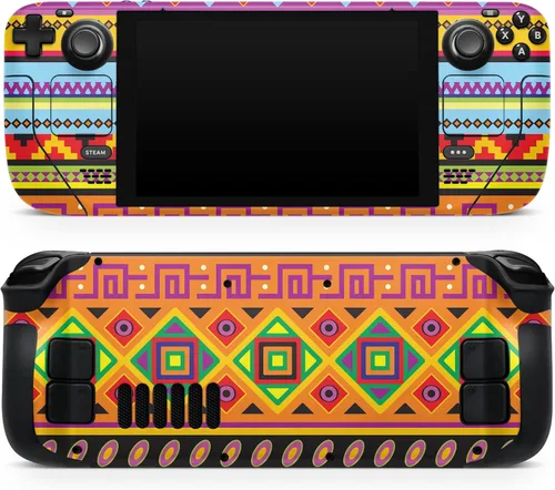 Vista 11 de DesignSkinz - Compatible con Steam Deck - Calcomanía protectora de vinilo resistente a los arañazos para juegos - Patrón azteca azul y negro V2
