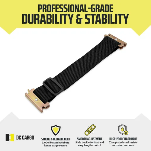 Vista 3 de DC Cargo Mall Correas E Track – Paquete de 4 – Correas de amarre ajustables y estándar resistentes de 12 a 22 pulgadas, compatibles con accesorios